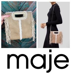Maje M Crossbody Sherpa Sheepskin Leather Cream Bag